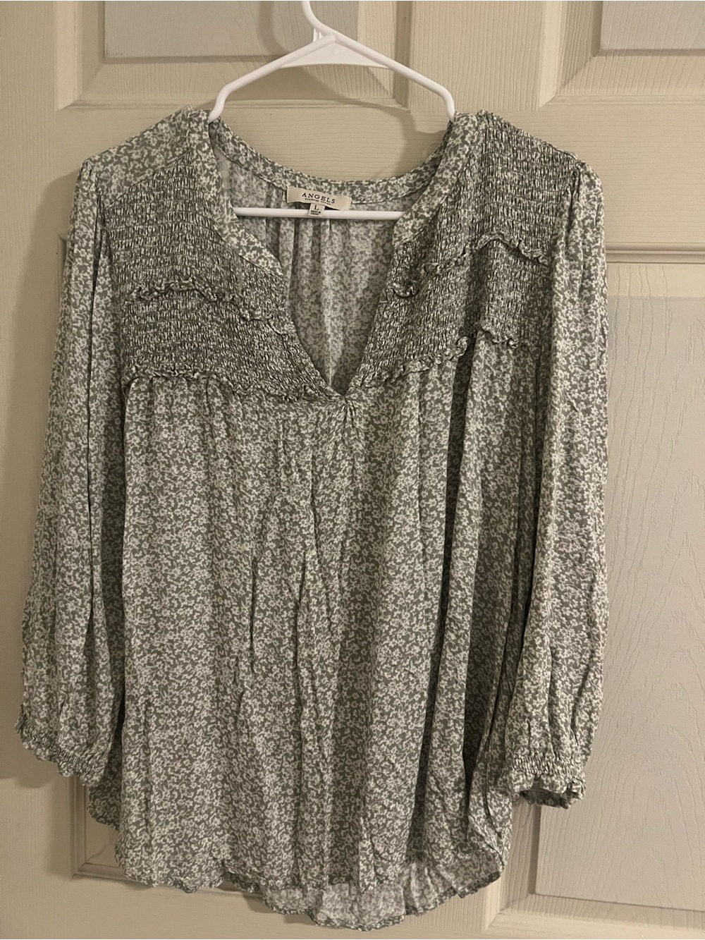 Women’s 3/4 Sleeve Angels Floral Peasant Blouse/Top in Light Green Sz Large